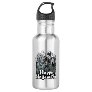 Gelukkig Halloween Skelet Lantaarn Zwarte Kat Begr Waterfles