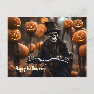 Gelukkig Halloween  Skelet, moderne fiets Briefkaart