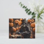 Gelukkig Halloween  Skelet, moderne fiets Briefkaart (Staand voorkant)