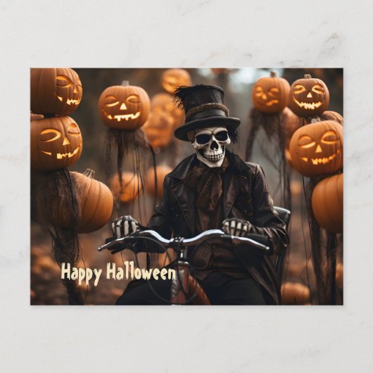Gelukkig Halloween  Skelet, moderne fiets Briefkaart (Voorkant)