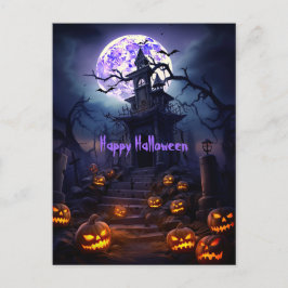 Gelukkig Halloween Skelet Skull Haunted House Briefkaart