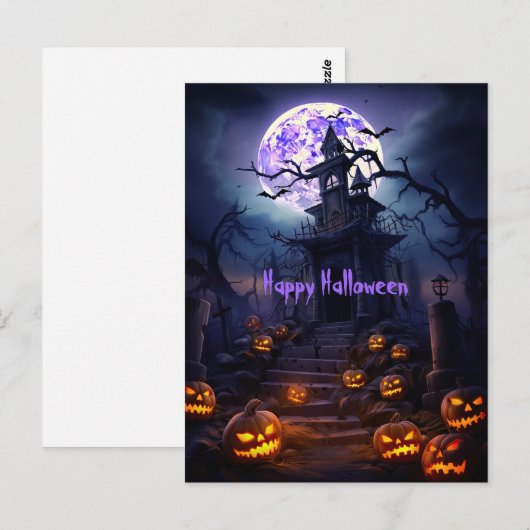 Gelukkig Halloween Skelet Skull Haunted House Briefkaart (Voorkant / Achterkant)