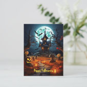 Gelukkig Halloween Skelet Skull Haunted House Briefkaart (Staand voorkant)