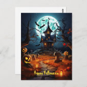 Gelukkig Halloween Skelet Skull Haunted House Briefkaart (Voorkant / Achterkant)