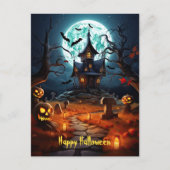 Gelukkig Halloween Skelet Skull Haunted House Briefkaart (Voorkant)
