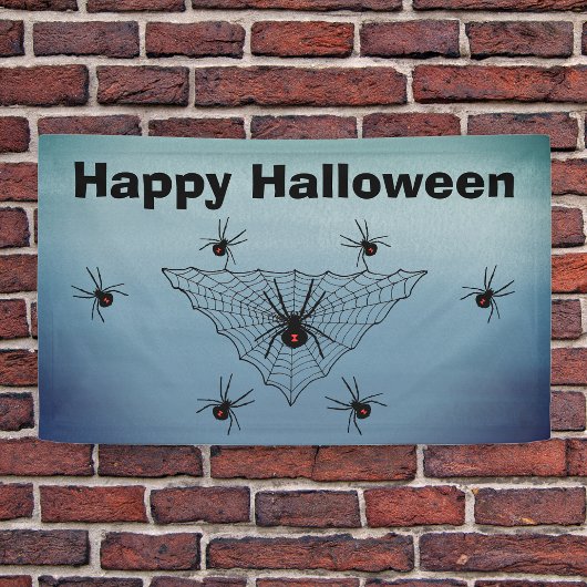 Gelukkig Halloween Spinnenweb Giftige Spin Blauw G Spandoek