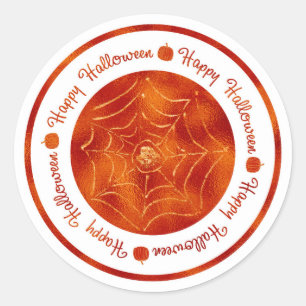 Gelukkig Halloween Spinnenweb Oranje Glans Feest Ronde Sticker
