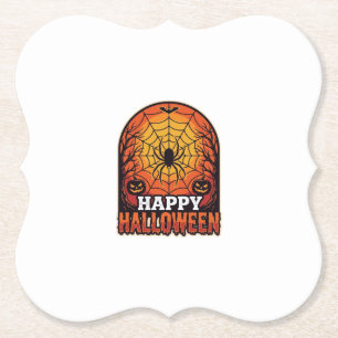 Gelukkig Halloween Spinnenweb Vintage Gravure Ontw Kartonnen Onderzetters