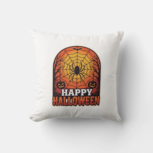 Gelukkig Halloween Spinnenweb Vintage Gravure Ontw Kussen (Voorkant)