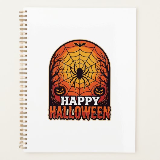 Gelukkig Halloween Spinnenweb Vintage Gravure Ontw Planner (Voorkant)