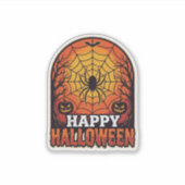Gelukkig Halloween Spinnenweb Vintage Gravure Ontw Sticker (Voorkant)
