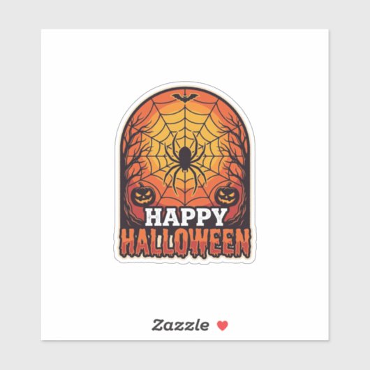 Gelukkig Halloween Spinnenweb Vintage Gravure Ontw Sticker (Vel)