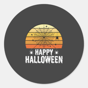 Gelukkig Halloween Spinnenweb Zonsondergang Ontwer Ronde Sticker