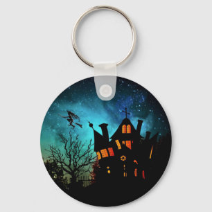 Gelukkig Halloween Spokenhuis en Heks Sleutelhanger