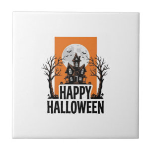 Gelukkig Halloween Spokenhuis Vintage Grafisch_1 Tegeltje