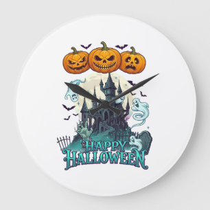 Gelukkig Halloween Spokenkasteel Pompoenen Geesten Grote Klok