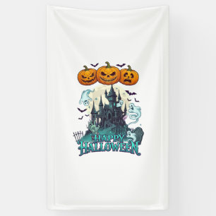 Gelukkig Halloween Spokenkasteel Pompoenen Geesten Spandoek