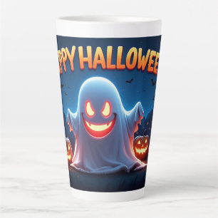 Gelukkig Halloween spook met gloeiende pompoenen n Latte Mok