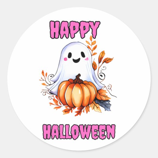 Gelukkig Halloween Spook - Roze Ronde Sticker (Voorkant)