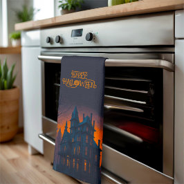 Gelukkig Halloween spookhuis Halloween Theedoek