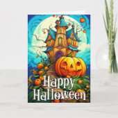 Gelukkig Halloween spookhuis & pompoen Kaart (Voorkant)