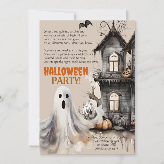 Gelukkig Halloween Spooky Ghost Party Gedicht Uitn Aankondiging (Voorkant)