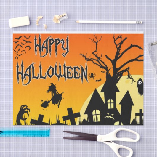 Gelukkig Halloween Spooky Haunted House, Cemetery Tissuepapier (Craft)