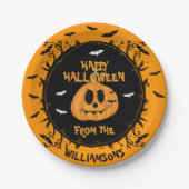 Gelukkig Halloween Spooky Pompoen Carving Party Papieren Bordje (Voorkant)