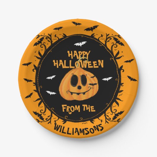 Gelukkig Halloween Spooky Pompoen Carving Party Papieren Bordje (Voorkant)