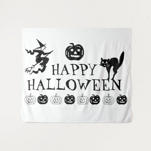 Gelukkig Halloween spooky zwart wit decor Wandkleed (Voorkant (horizontaal))