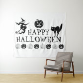 Gelukkig Halloween spooky zwart wit decor Wandkleed (In Situ (horizontaal))