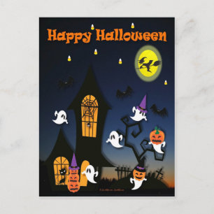 Gelukkig Halloween Spukhuis Briefkaart