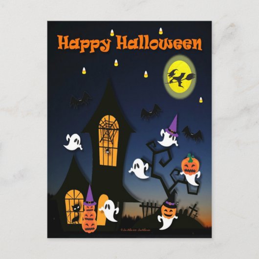 Gelukkig Halloween Spukhuis Briefkaart (Voorkant)