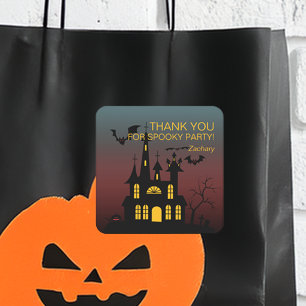 Gelukkig Halloween Spukhuis Gradiënt Vierkante Sticker