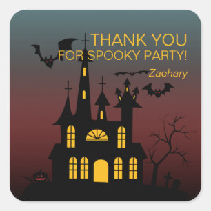 Gelukkig Halloween Spukhuis Gradiënt Vierkante Sticker