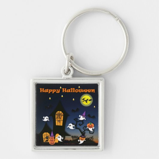 Gelukkig Halloween Spukhuis Sleutelhanger (Voorkant)
