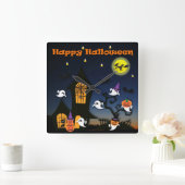 Gelukkig Halloween Spukhuis Vierkante Klok (Huis)