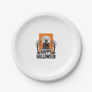 Gelukkig Halloween Spukhuis Vintage Grafisch_1 Papieren Bordje