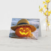 Gelukkig Halloween Strand Jack-o-lantern Kaart (Gele Bloem)