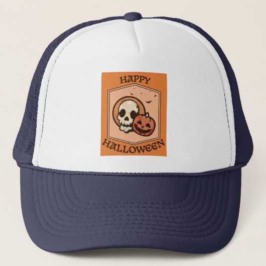 Gelukkig Halloween Trucker Hoed Pet (Voorkant)