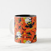 Gelukkig Halloween Vampier Fang Bat Spooky Design Tweekleurige Koffiemok (Voorkant links)
