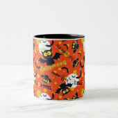 Gelukkig Halloween Vampier Fang Bat Spooky Design Tweekleurige Koffiemok (Center)