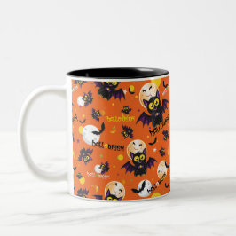 Gelukkig Halloween Vampier Hoektand Vleermuis Grie Tweekleurige Koffiemok