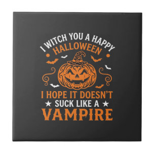 Gelukkig Halloween Vampier Pompoen Heksenhoed Vlee Tegeltje
