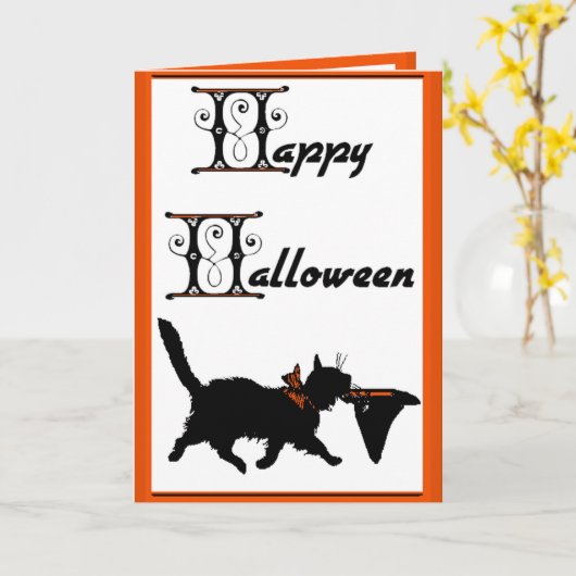 Gelukkig Halloween van Één Koele Kat aan een Kaart (Gele Bloem)