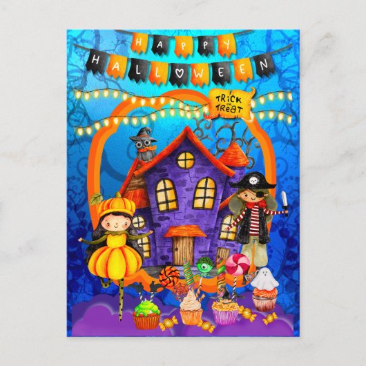 Gelukkig Halloween Verkleed Kinderfeest Vieren Briefkaart (Voorkant)