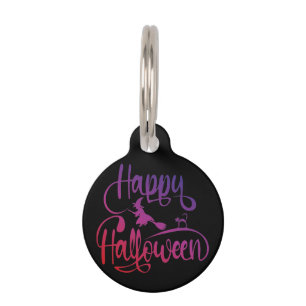 Gelukkig Halloween verloop vliegende heks kat Huisdierpenning