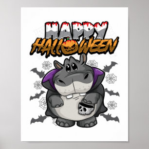 Gelukkig Halloween Vermomd Hippopotamus Poster