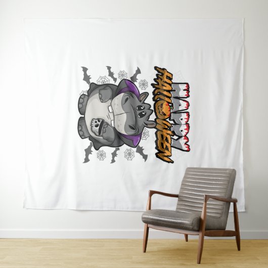 Gelukkig Halloween Vermomd Hippopotamus Wandkleed (In Situ (horizontaal))