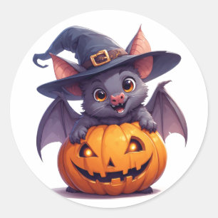 Gelukkig Halloween Vleermuis met Pompoen 🎃 Ronde Sticker